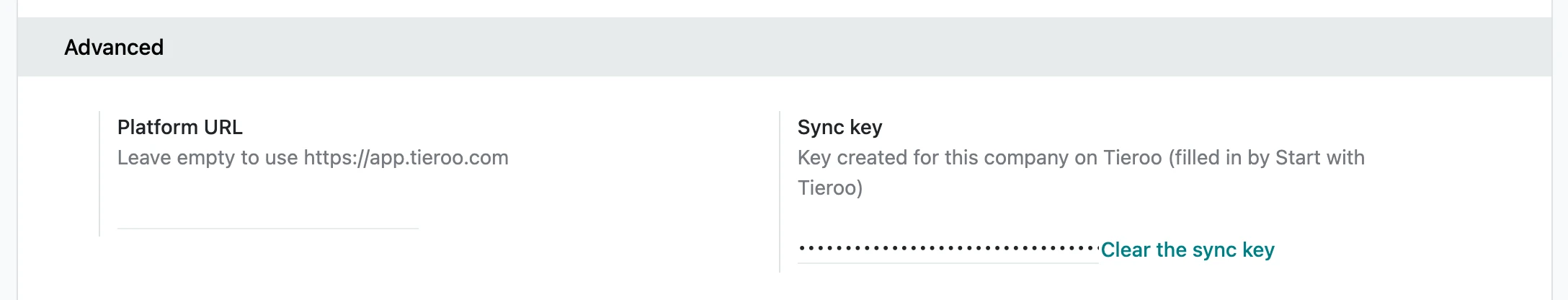 Advanced block with Clear the sync key
