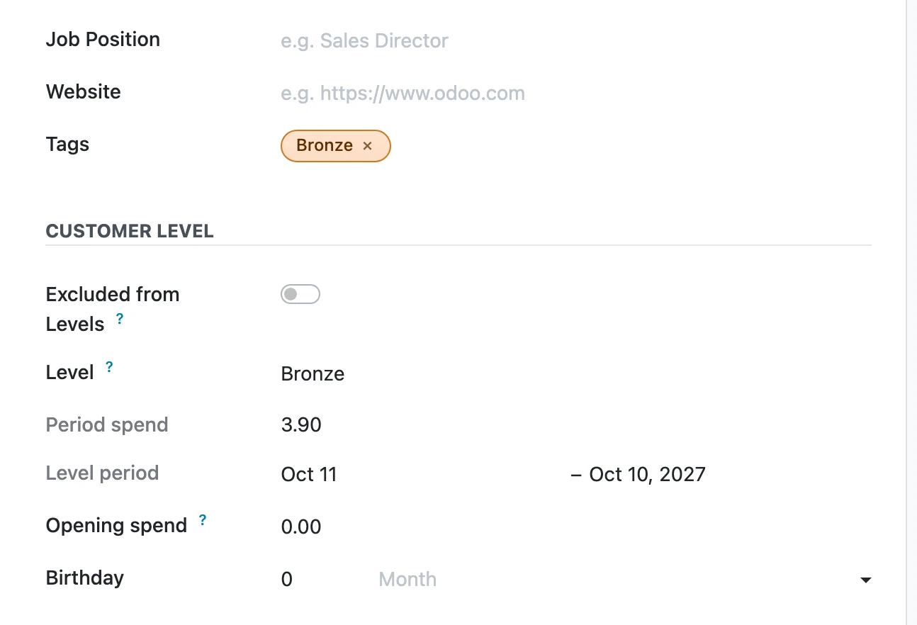 Contact form with the Levels fields