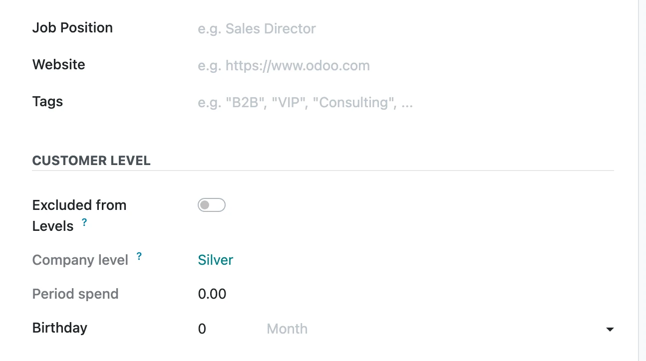Contact person's form with the company's level