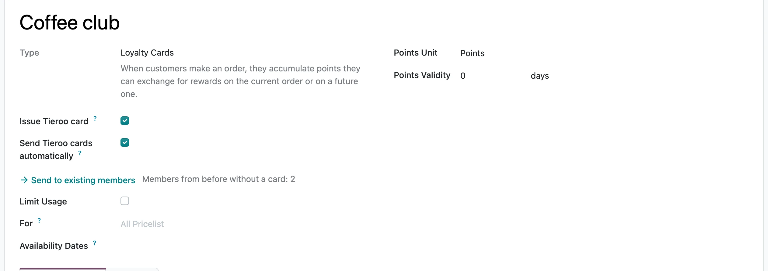 Loyalty programme with Send to existing members