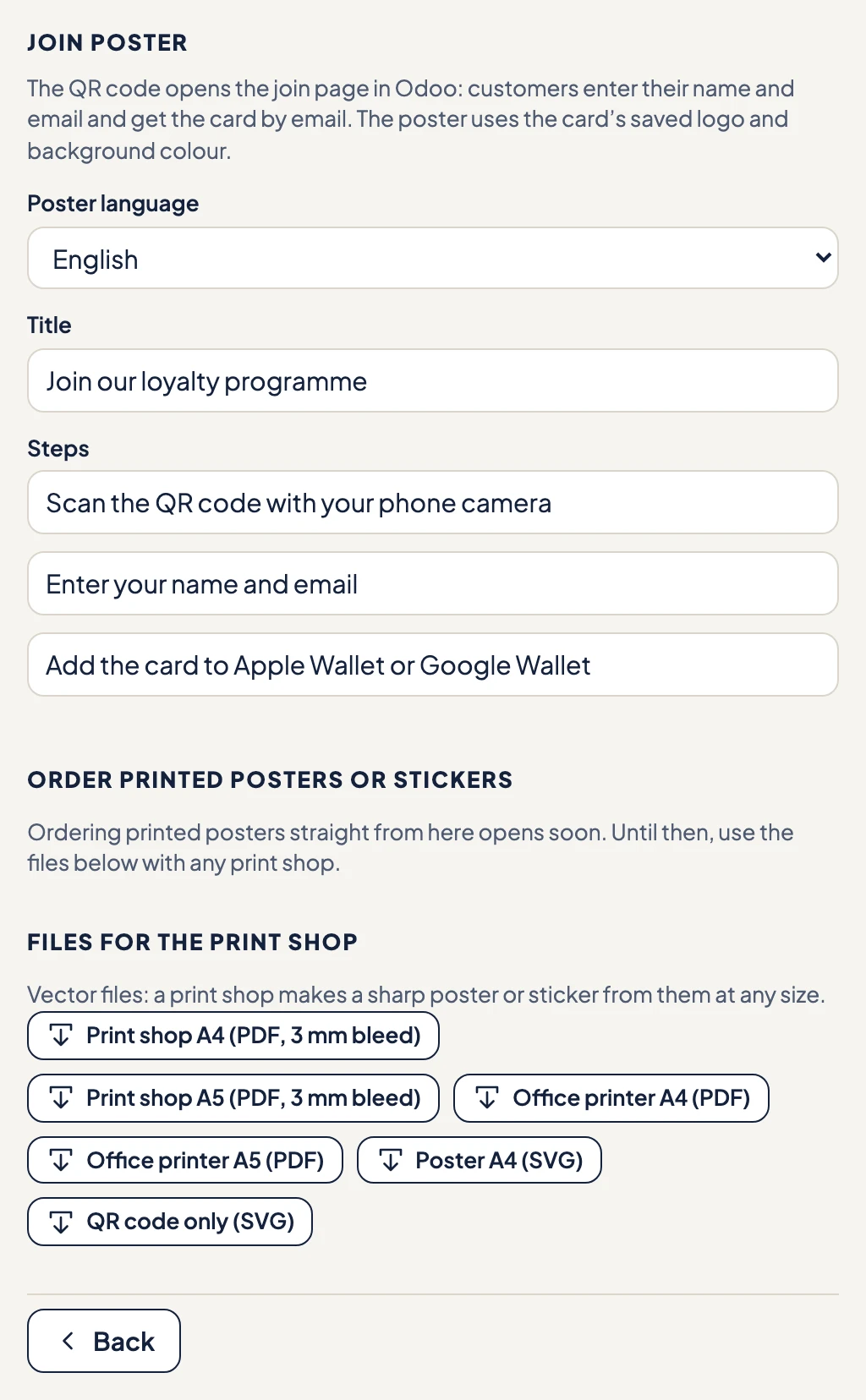 QR and poster step with the downloads