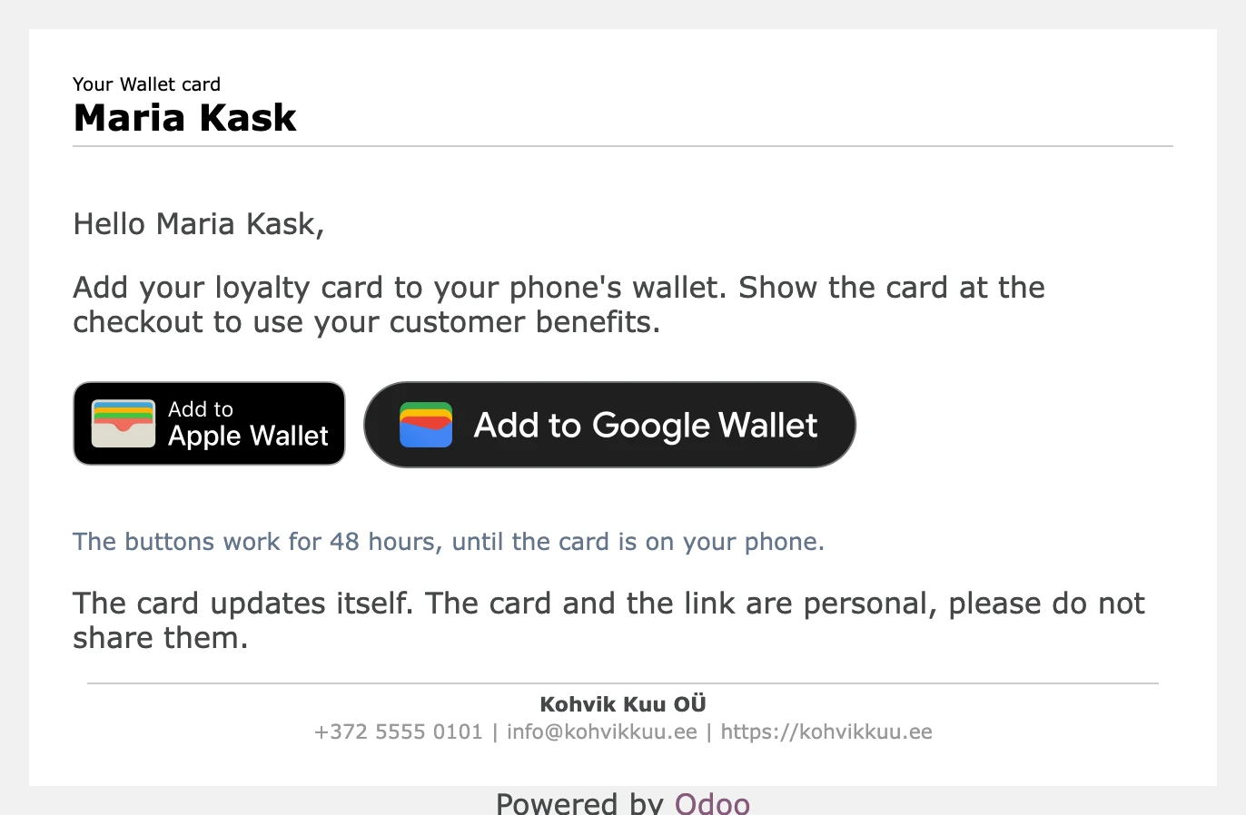 The card email