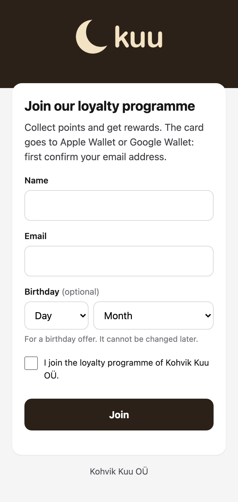 The join page