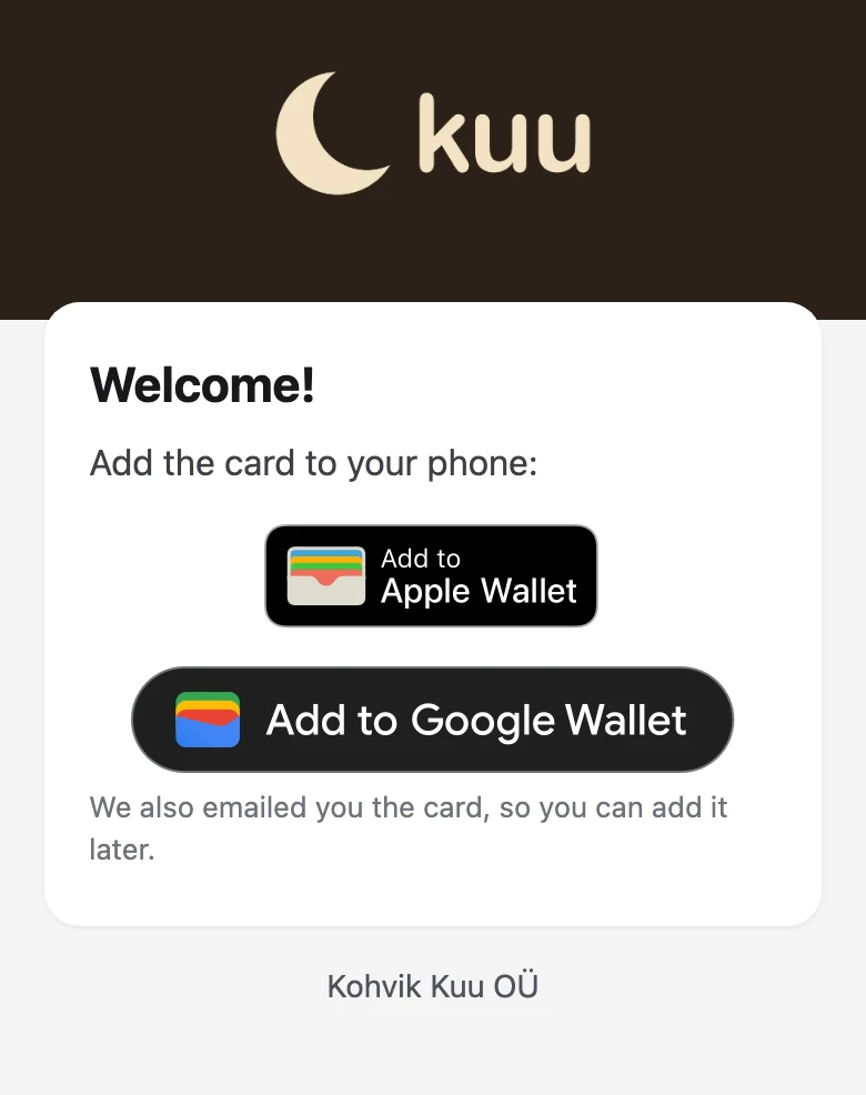 The page with the wallet buttons