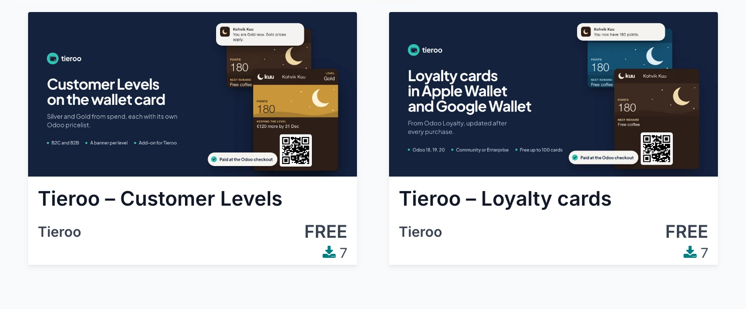 Tieroo in the Odoo Apps store
